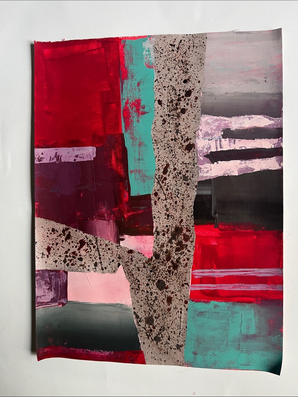 Abstract Red and Teal Modern Wall Art | Original Acrylic Painting Unframed